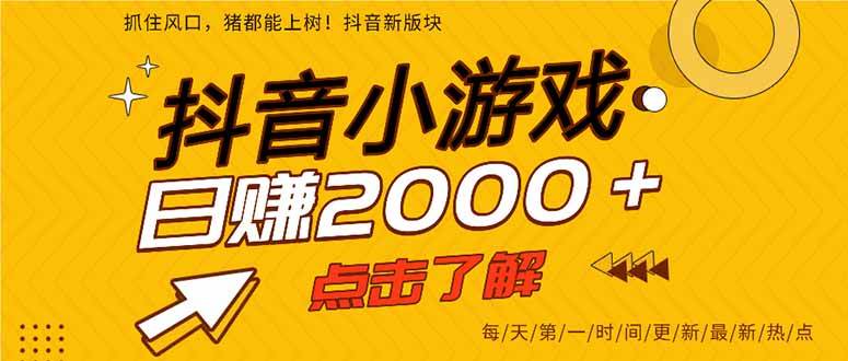 (4.10)抖音小游戏，最新风口项目，亲测单游戏2000+感兴趣点击了解。